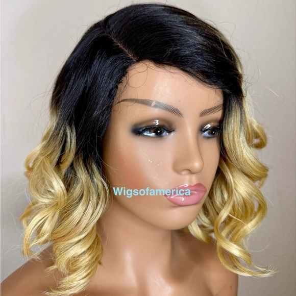 Bob wig ombré black curly lace front side part Heat ok - Picture 2 of 9